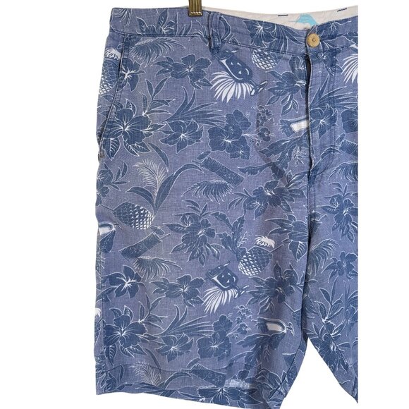 Tommy‎ Bahama Mens Shorts Size 40 100% Linen Blue Tropical Cocktail Print EUC - Picture 2 of 11